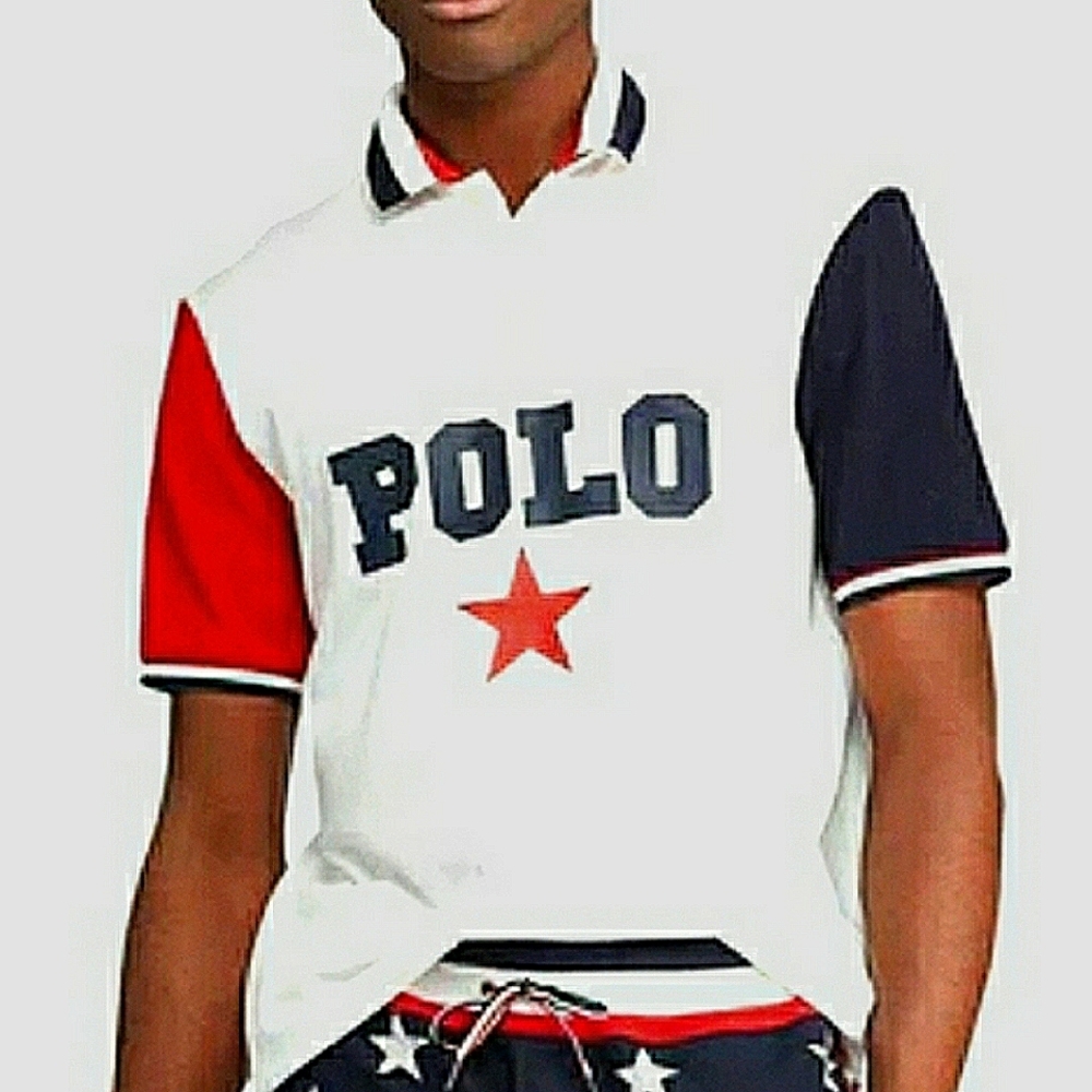 Tricolour Star Cotton Pique Polo Shirt In White